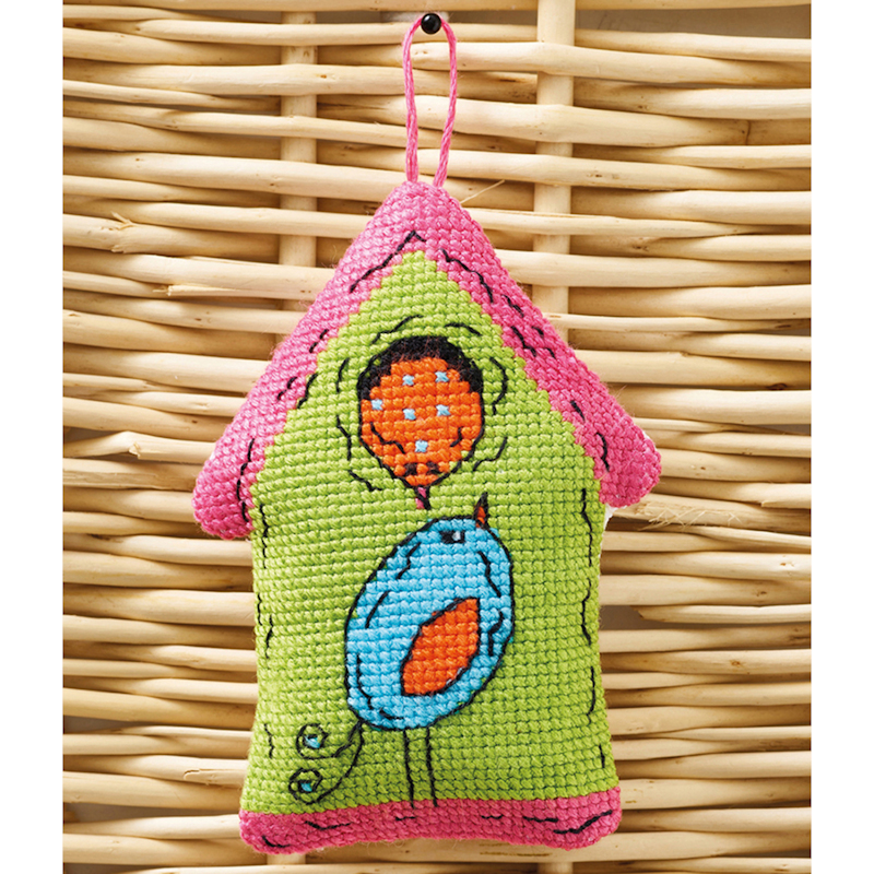 Permin broderi - Fuglehus - grøn 2 fugle