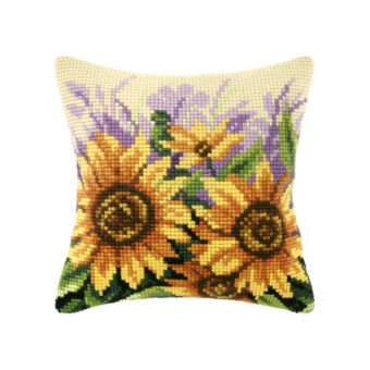 Påtrykt broderi - Solsikker - pude (40 x 40 cm)