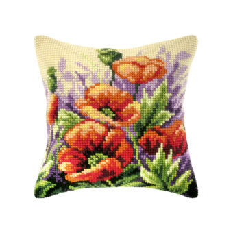 Påtrykt broderi - Røde valmuer - pude (40 x 40 cm)