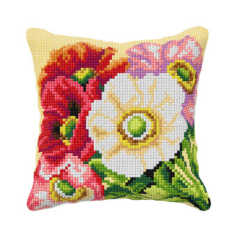 Påtrykt broderi - Valmuer - pude (40 x 40 cm)