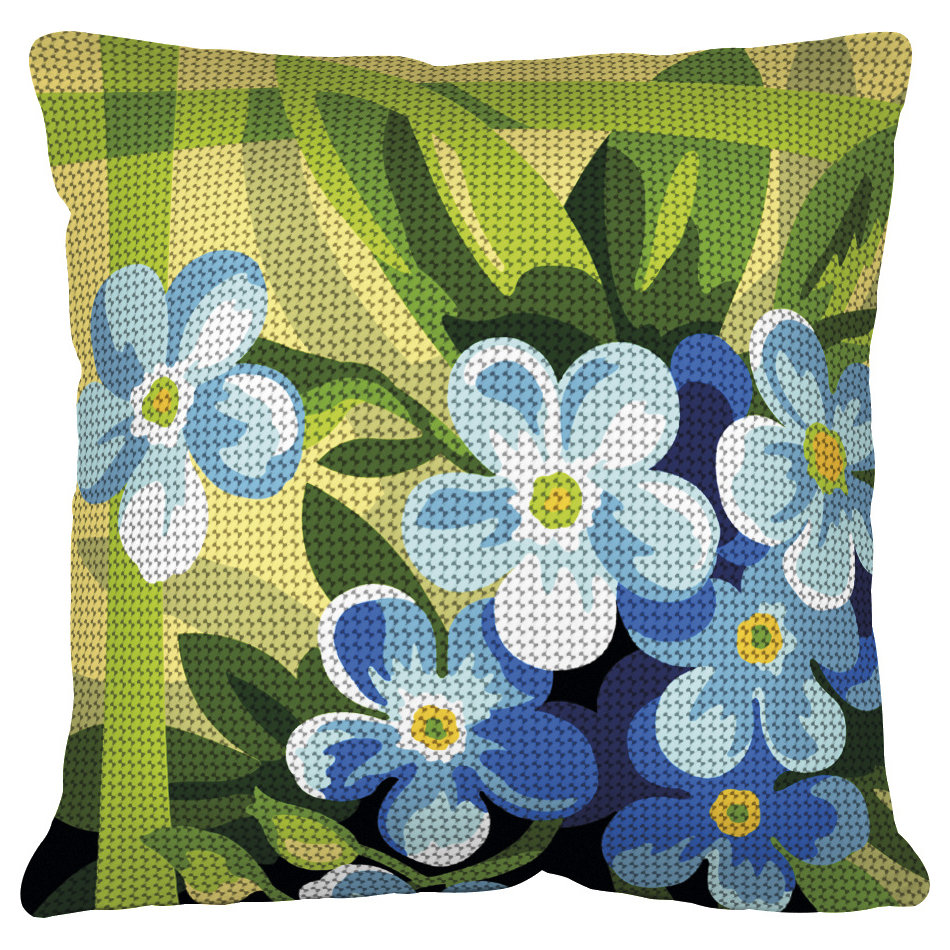 Påtrykt broderi - Forglemmigej - Margot pude