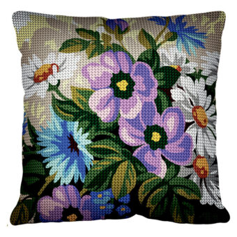 Påtrykt broderi - Stedmoder blomster - Margot pude