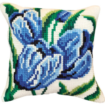 Permin broderi - Blå tulipaner - pude (påtrykt broderi)