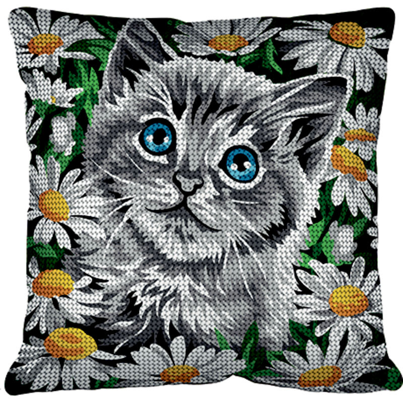 Margot broderi - Kat - pude (påtrykt broderi)