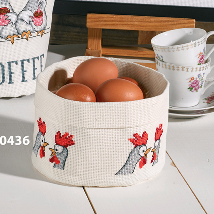 Permin broderi - Hønsesnak - kurv