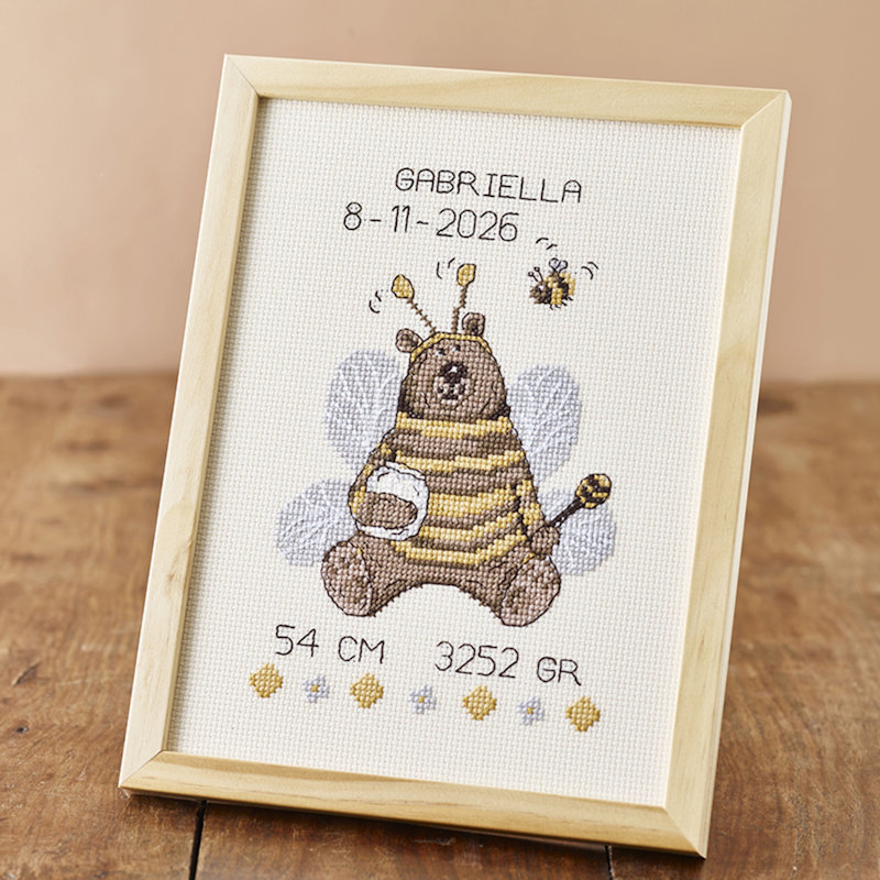 Permin broderi - Bamse bi - dåbs billede