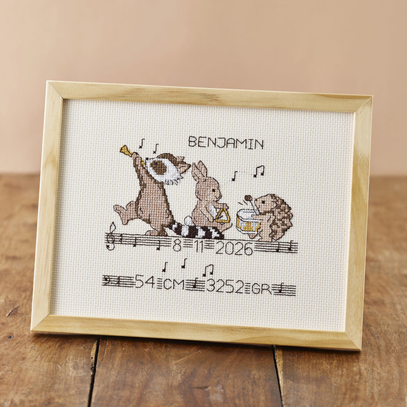 Permin broderi - Musik Dyr - dåbs billede