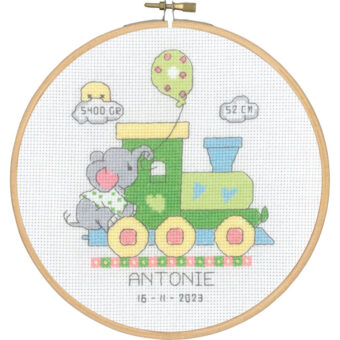 Permin broderi - Antonie - dåbs billede med ramme