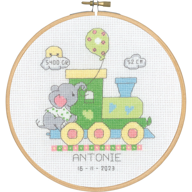 Permin broderi - Antonie - dåbs billede med ramme