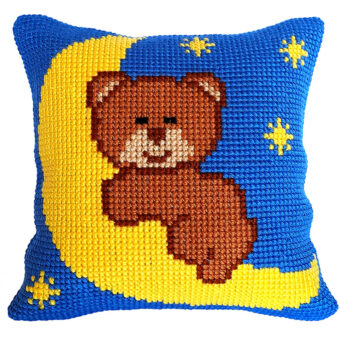 Permin broderi - Bamse på månen - pude (påtrykt broderi)